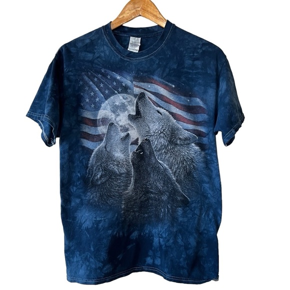 Other - HOWLING WOLVES Collin Bogle American Flag Blue Tie Dye T-Shirt Mens Size Medium